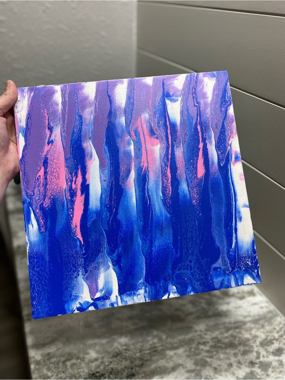Hand Crafted Blue and Pink Abstract Painting - Picture 2 of 6